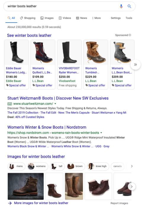 Google検索でのショッピング表示例（米国）