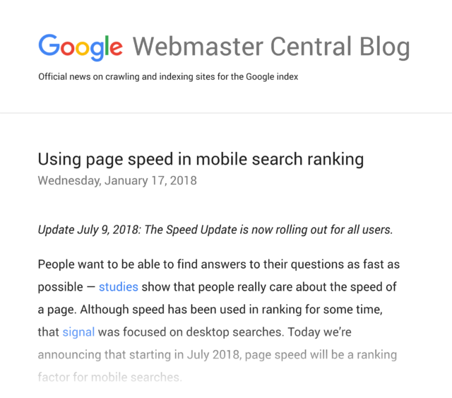 ページスピードについてのGoogle公式ブログ